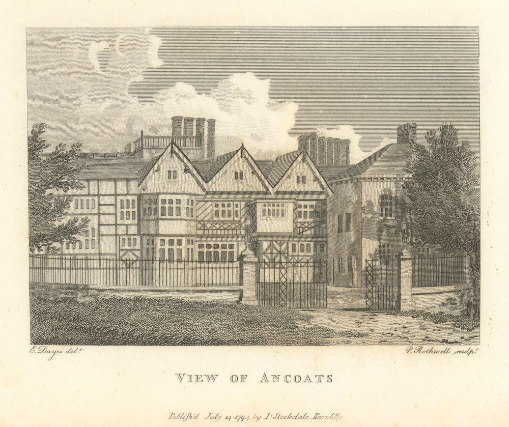View of Ancoats Hall, Manchester. Aikin 1795 old antique vintage print picture