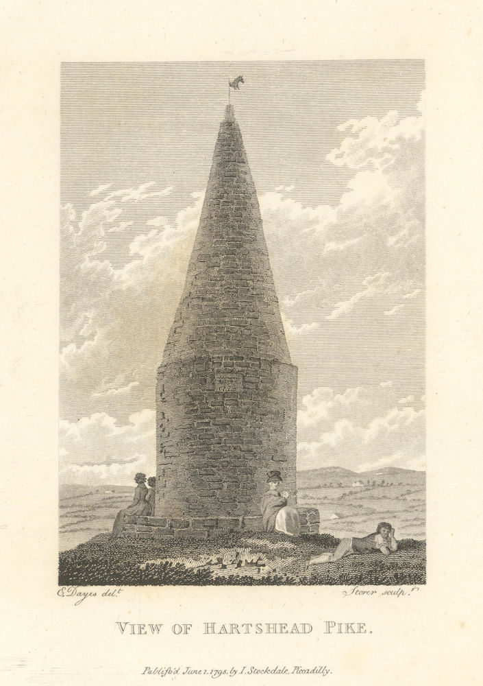 View of Hartshead Pike, Manchester. Aikin 1795 old antique print picture