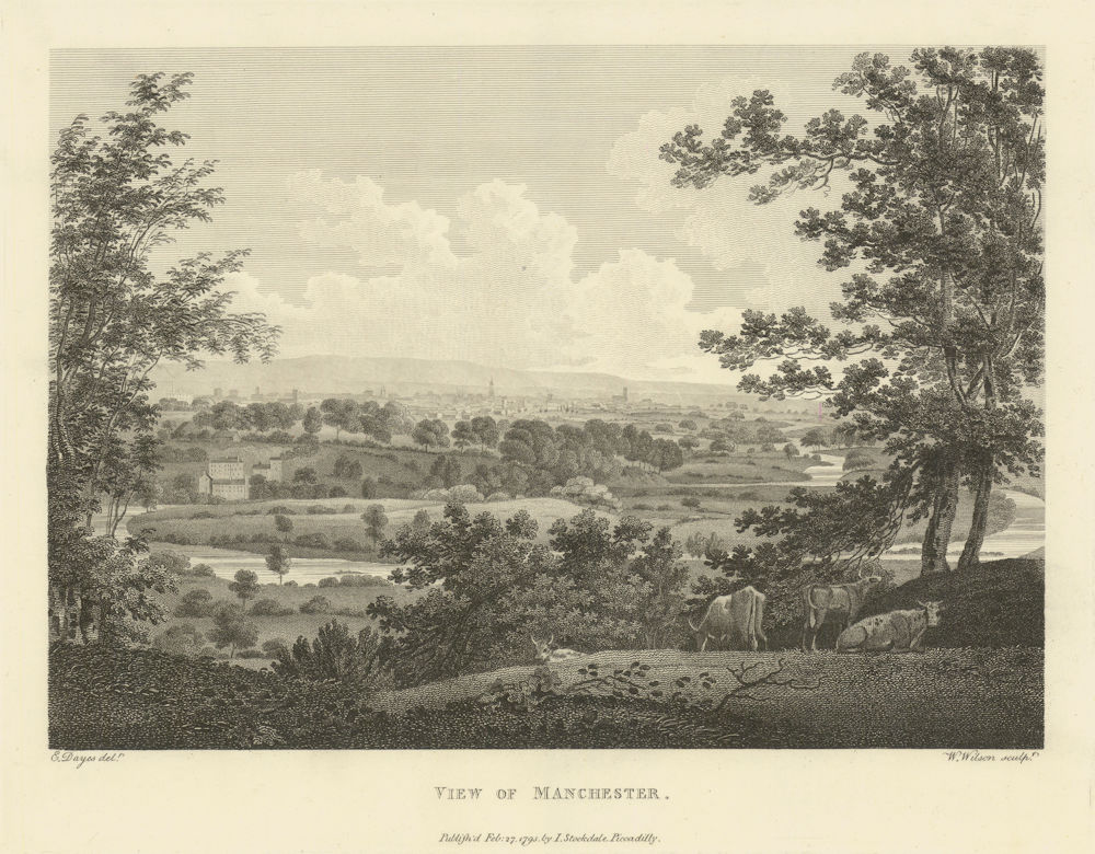 View of Manchester. Aikin 1795 old antique vintage print picture