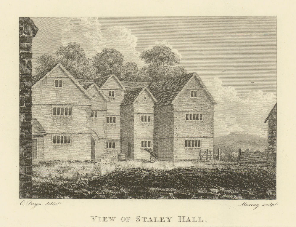 View of Staley Hall, Stalybridge, Cheshire. Aikin 1795 old antique print