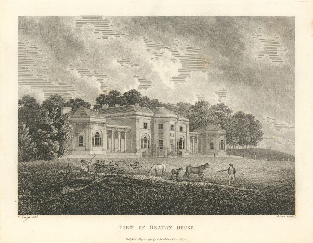 View of Heaton House (Heaton Hall), Manchester. Aikin 1795 old antique print