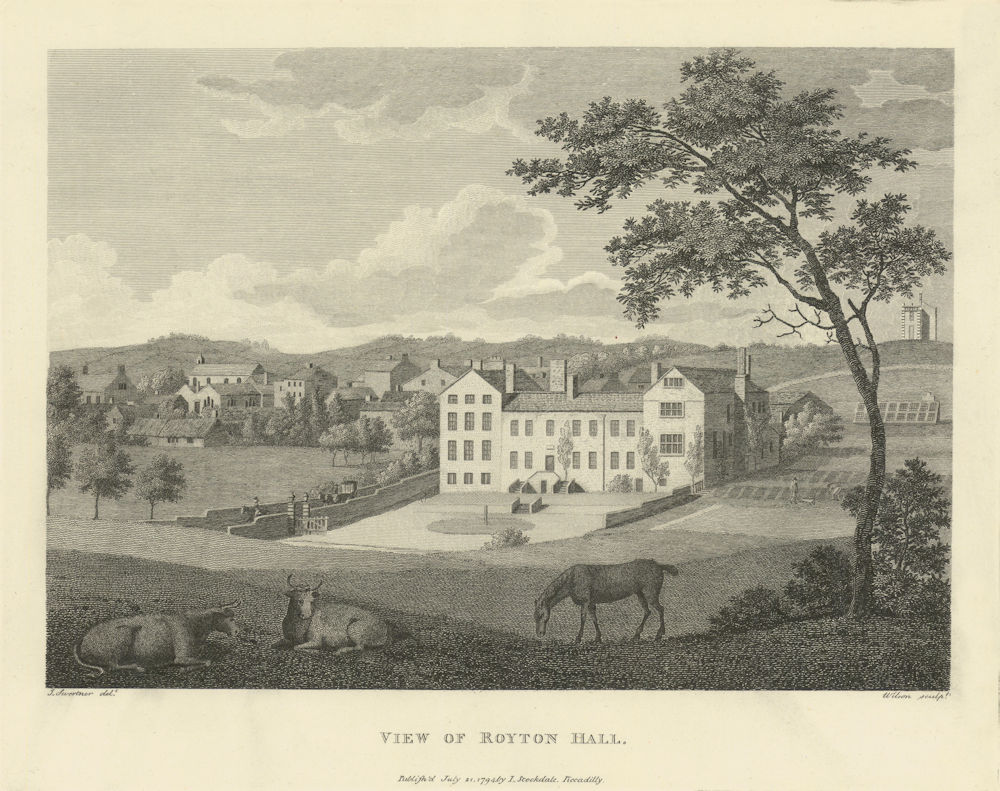 View of Royton Hall (Royton Manor House), Lancashire. Aikin 1795 old print