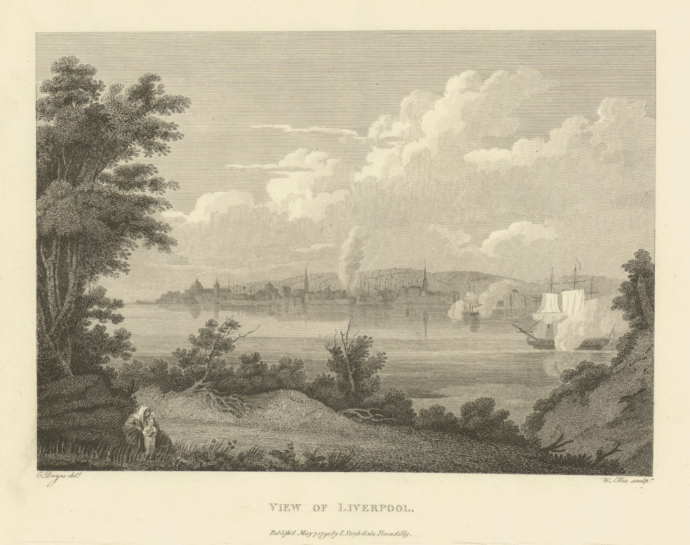 View of Liverpool from Birkenhead. Aikin 1795 old antique print picture
