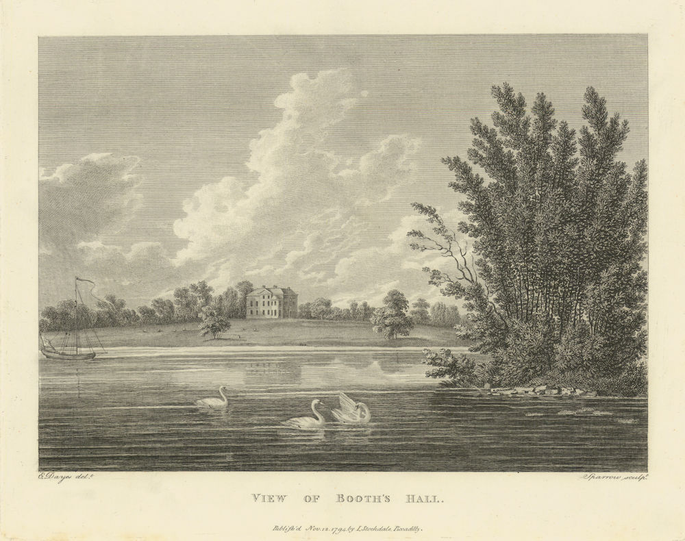 View of Booth's Hall (Booths Park), Knutsford, Cheshire. Aikin 1795 old print