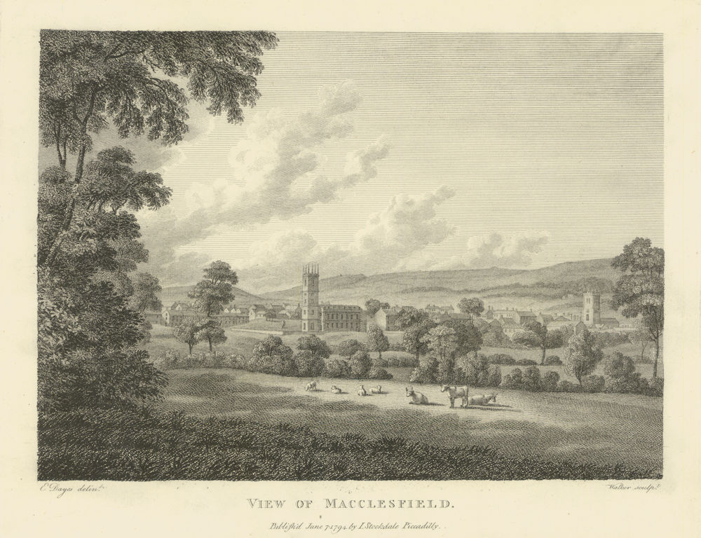View of Macclesfield, Cheshire. Aikin 1795 old antique vintage print picture
