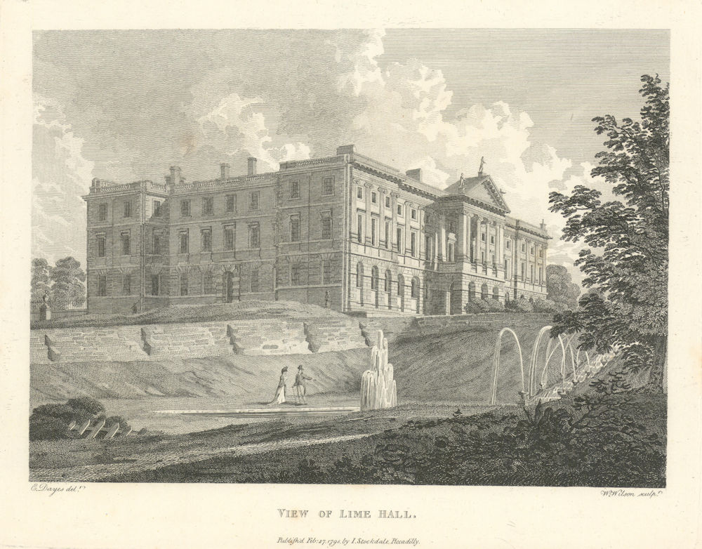 View of Lime Hall (Lyme Park), Cheshire. Aikin 1795 old antique print picture