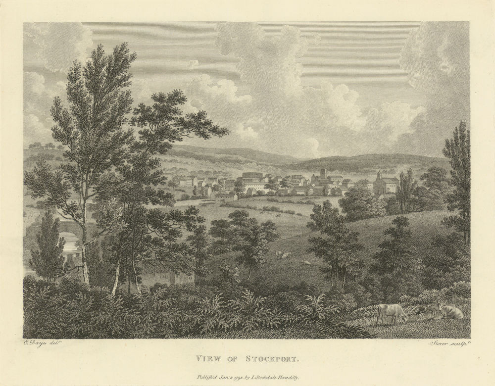 View of Stockport, Cheshire. Aikin 1795 old antique vintage print picture