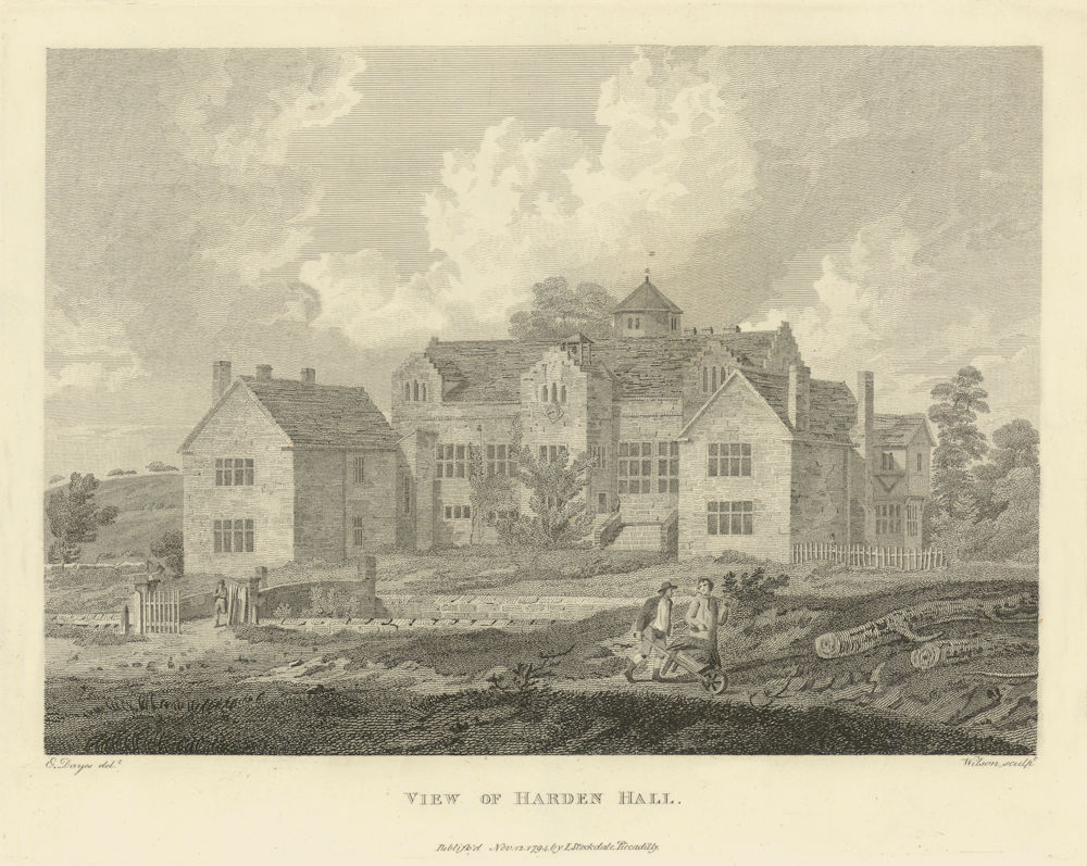 View of Harden (Arden) Hall, Bredbury, Manchester. Aikin 1795 old print