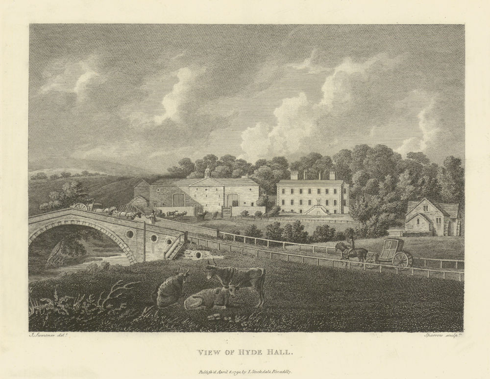 View of Hyde Hall, Manchester. Aikin 1795 old antique vintage print picture