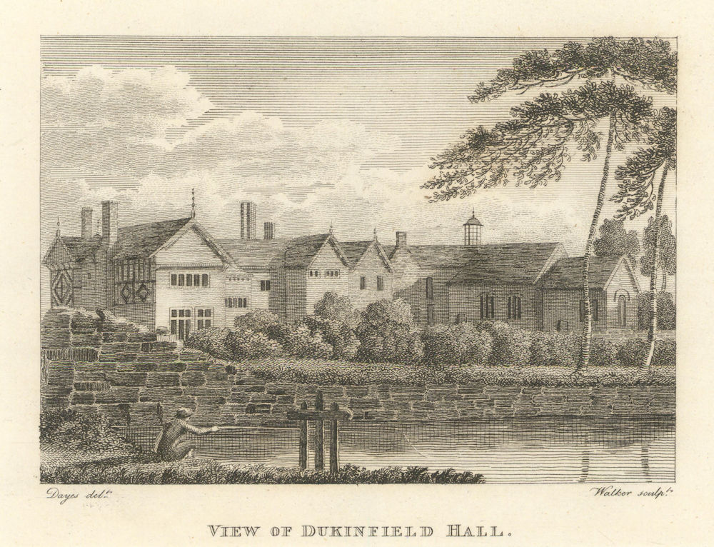 View of Dukinfield Hall, Cheshire. Aikin 1795 old antique print picture