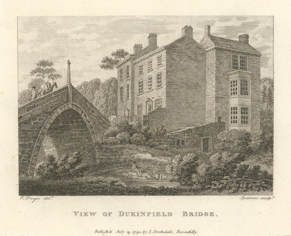 View of Dukinfield Bridge, Cheshire. Aikin 1795 old antique print picture