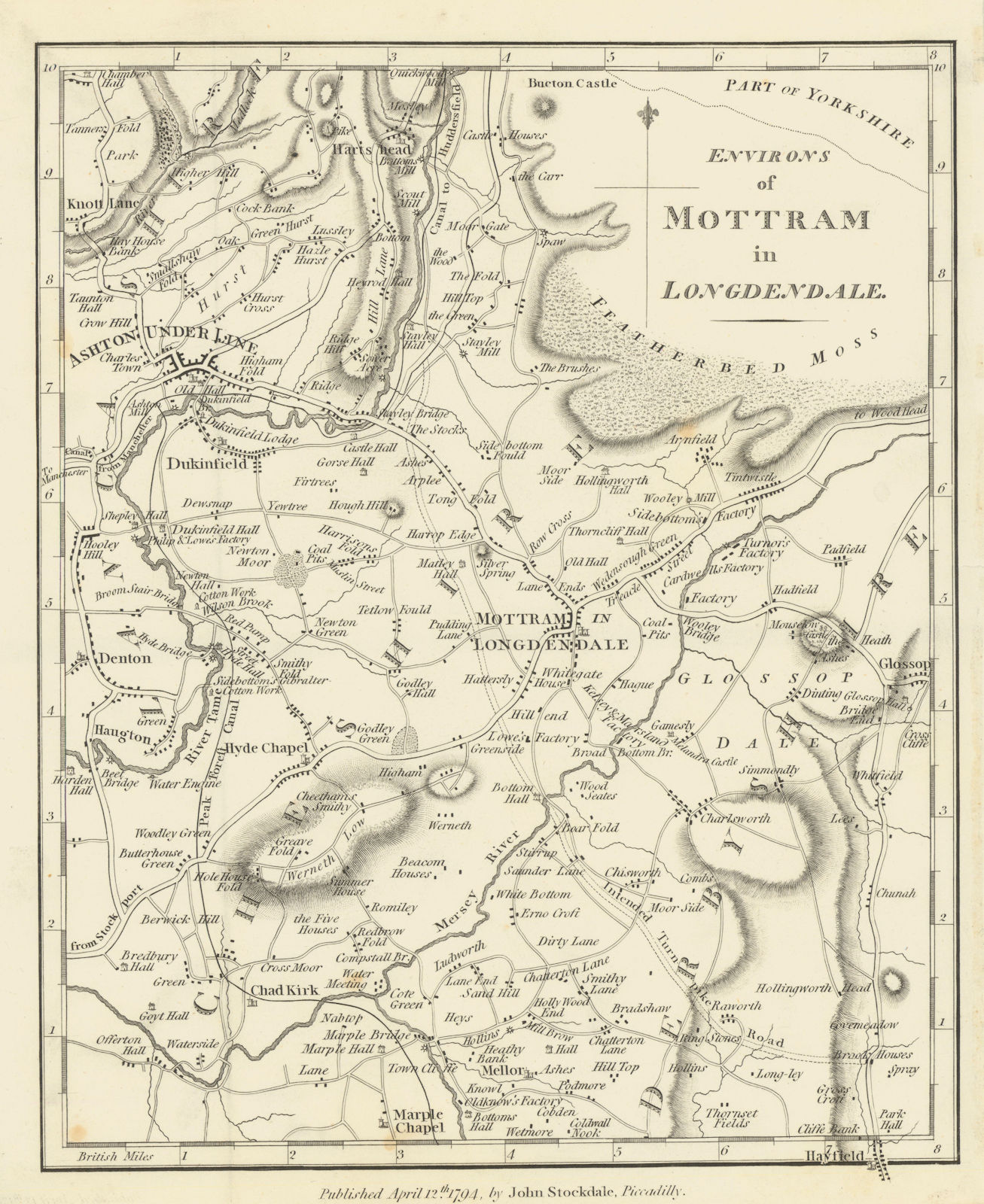 Mottram in Longdendale environs. Tameside. Ashton-under-Lyne. STOCKDALE 1795 map