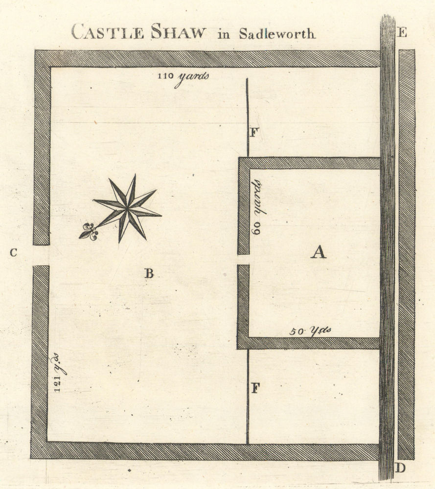 Castleshaw Roman Fort, Saddleworth), Yorkshire. Aikin 1795 old antique print