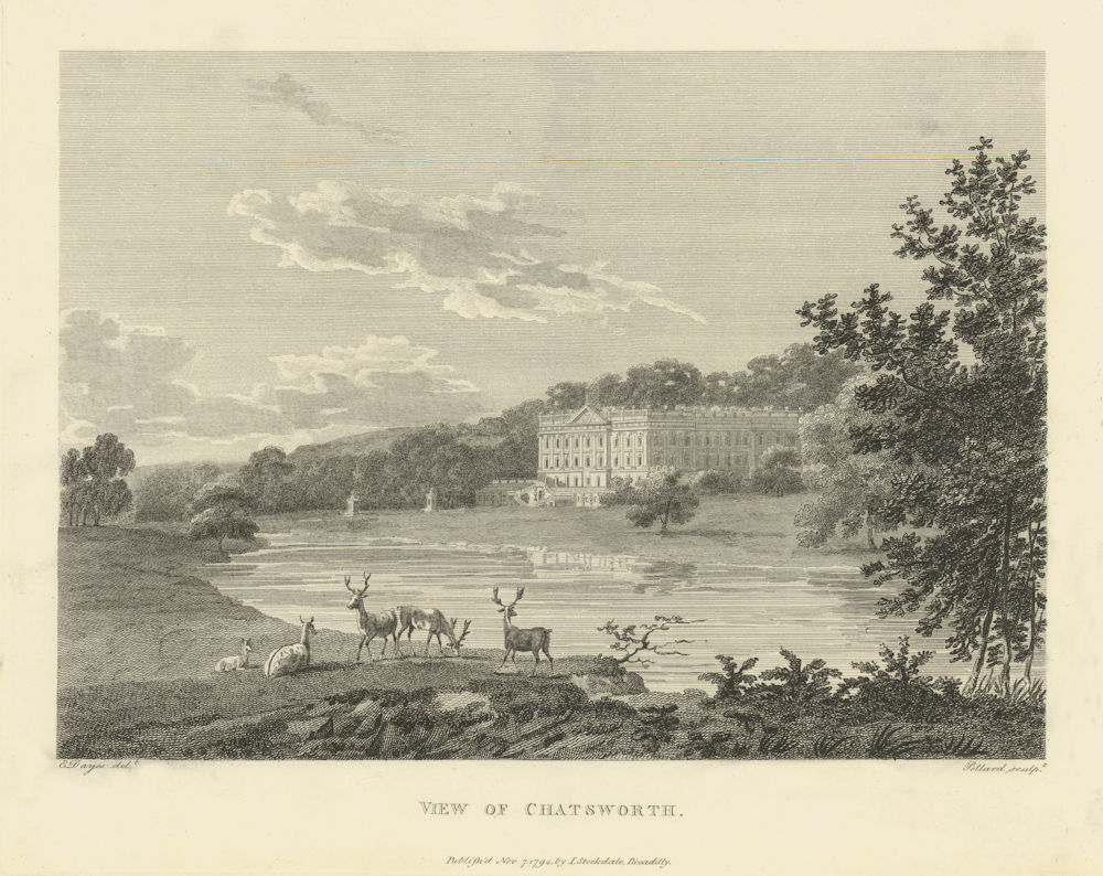 View of Chatsworth, Derbyshire. Aikin 1795 old antique vintage print picture