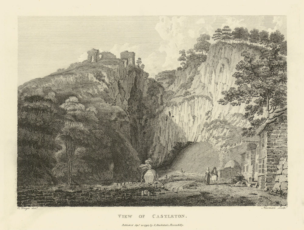 View of Castleton, Derbyshire. Aikin 1795 old antique vintage print picture