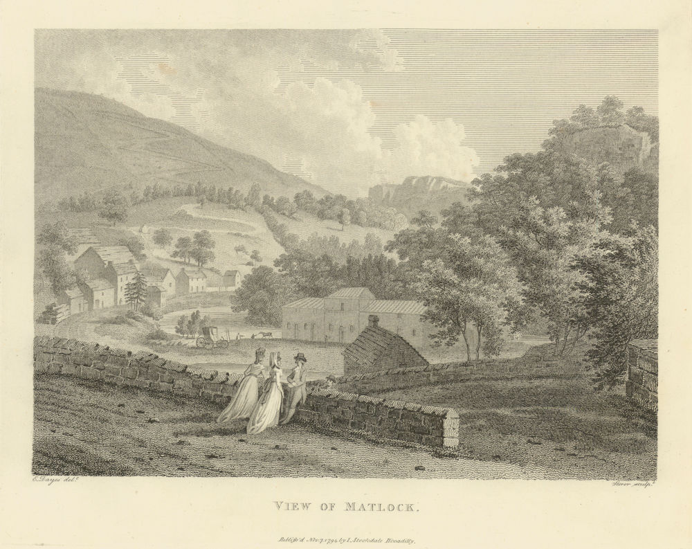 View of Matlock, Derbyshire. Aikin 1795 old antique vintage print picture