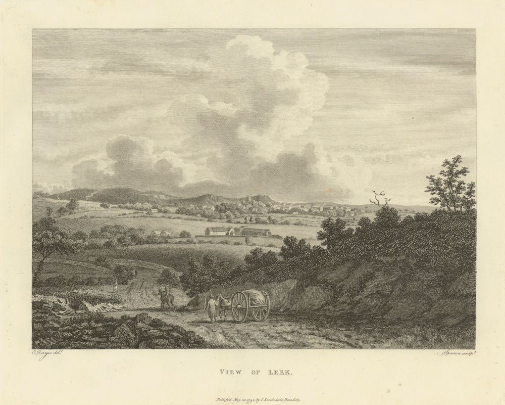 View of Leek, Staffordshire. Aikin 1795 old antique vintage print picture