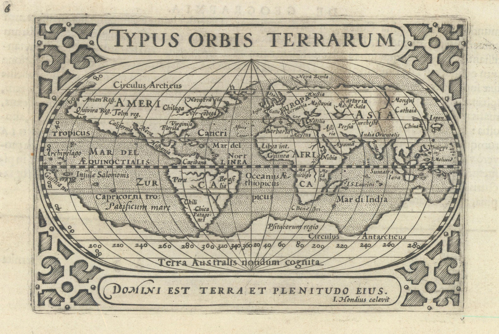 Typus Orbis Terrarum by Bertius / Hondius / Langenes. The World 1603 old map