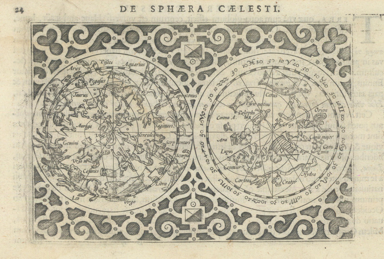 De Sphaera Celesti by Bertius / Langenes. Celestial Hemispheres 1603 old map