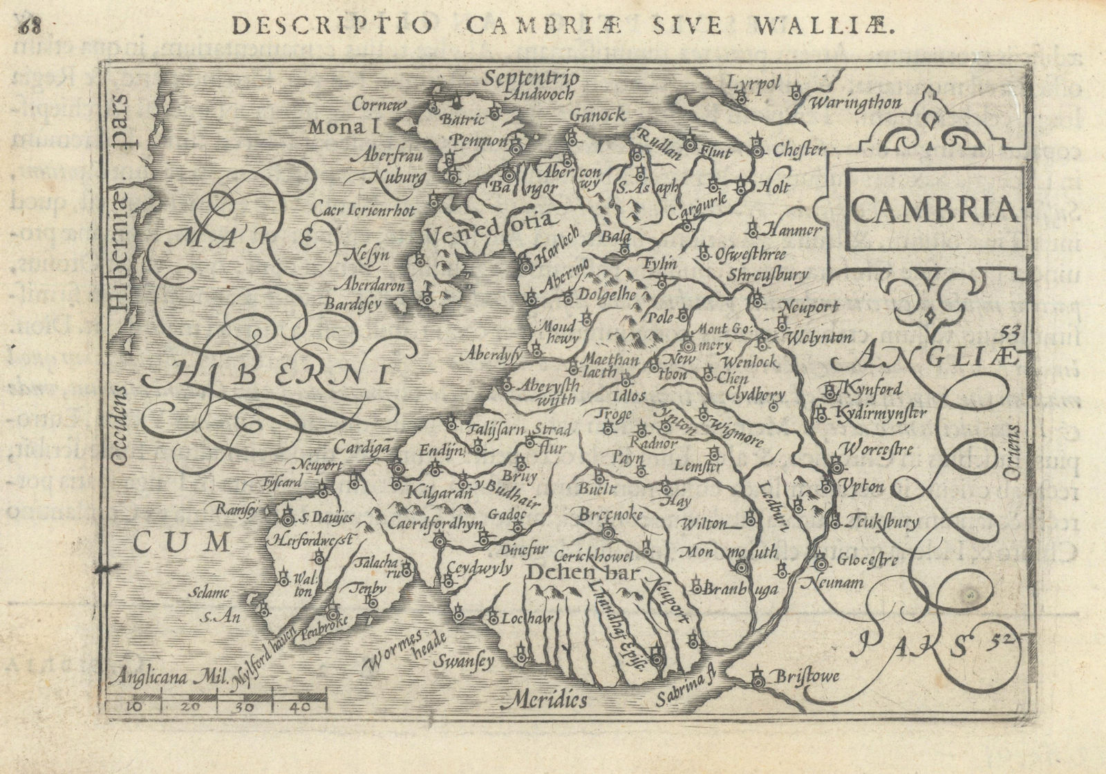 Cambriae sive Walliae / Cambria by Bertius / Langenes. Wales 1603 old map