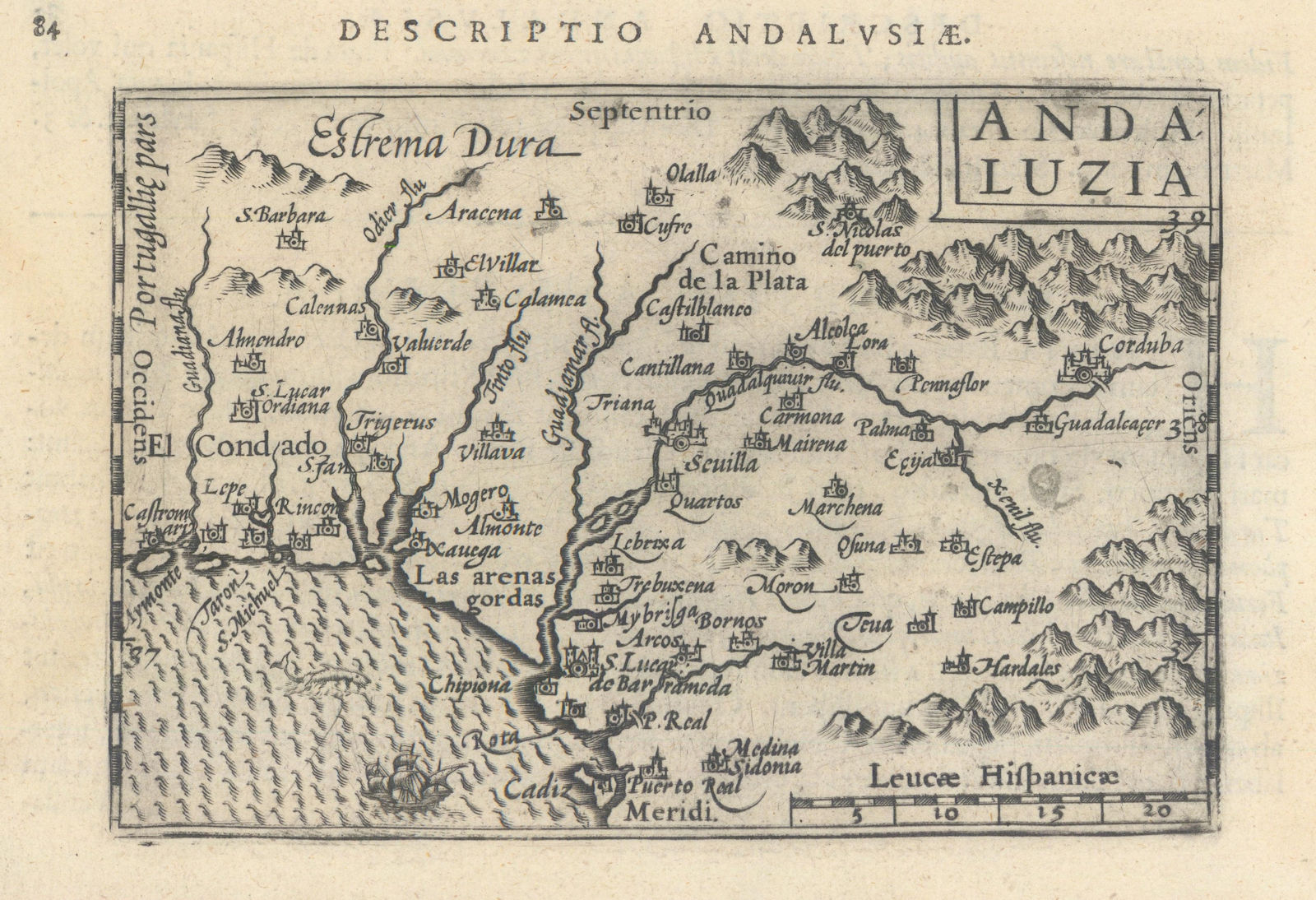 Andalusiae / Andaluzia by Bertius / Langenes. Western Andalusia 1603 old map