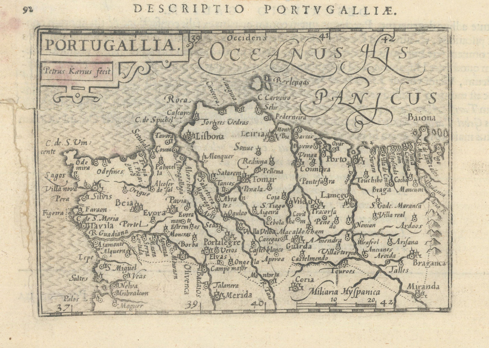 Portugalliae / Portugallia by Bertius / Langenes. Portugal 1603 old map