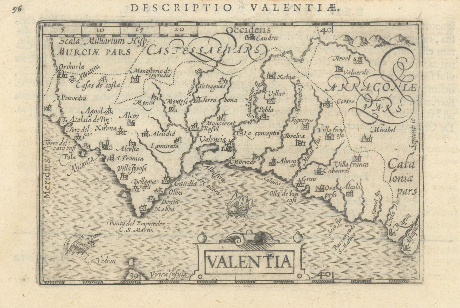 Valentiae/Valentia by Bertius/Langenes. Valencia Alicante Costa Blanca 1603 map