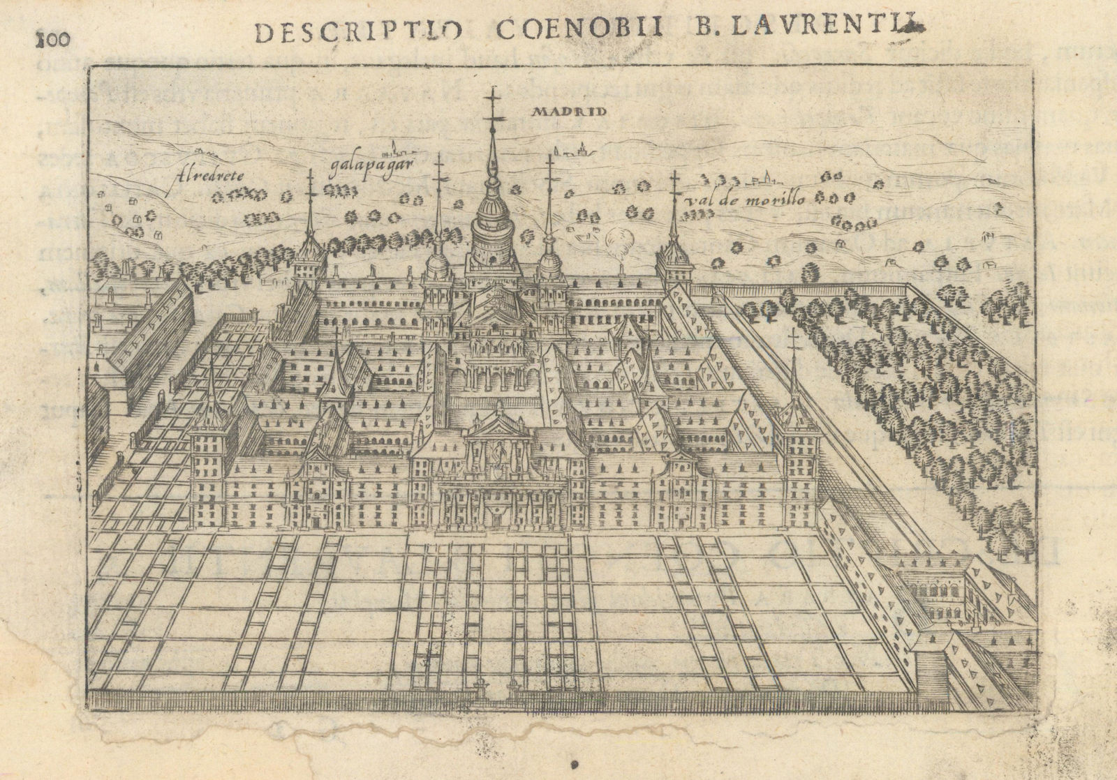 Coenobii B. Laurentii by Bertius / Langenes. El Escorial, Madrid 1603 old map