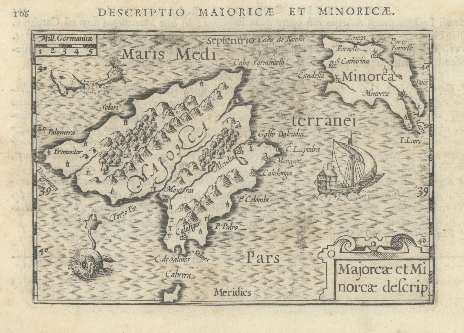 Maioricae / Majorcae et Minorcae by Bertius / Langenes. Balearics 1603 old map