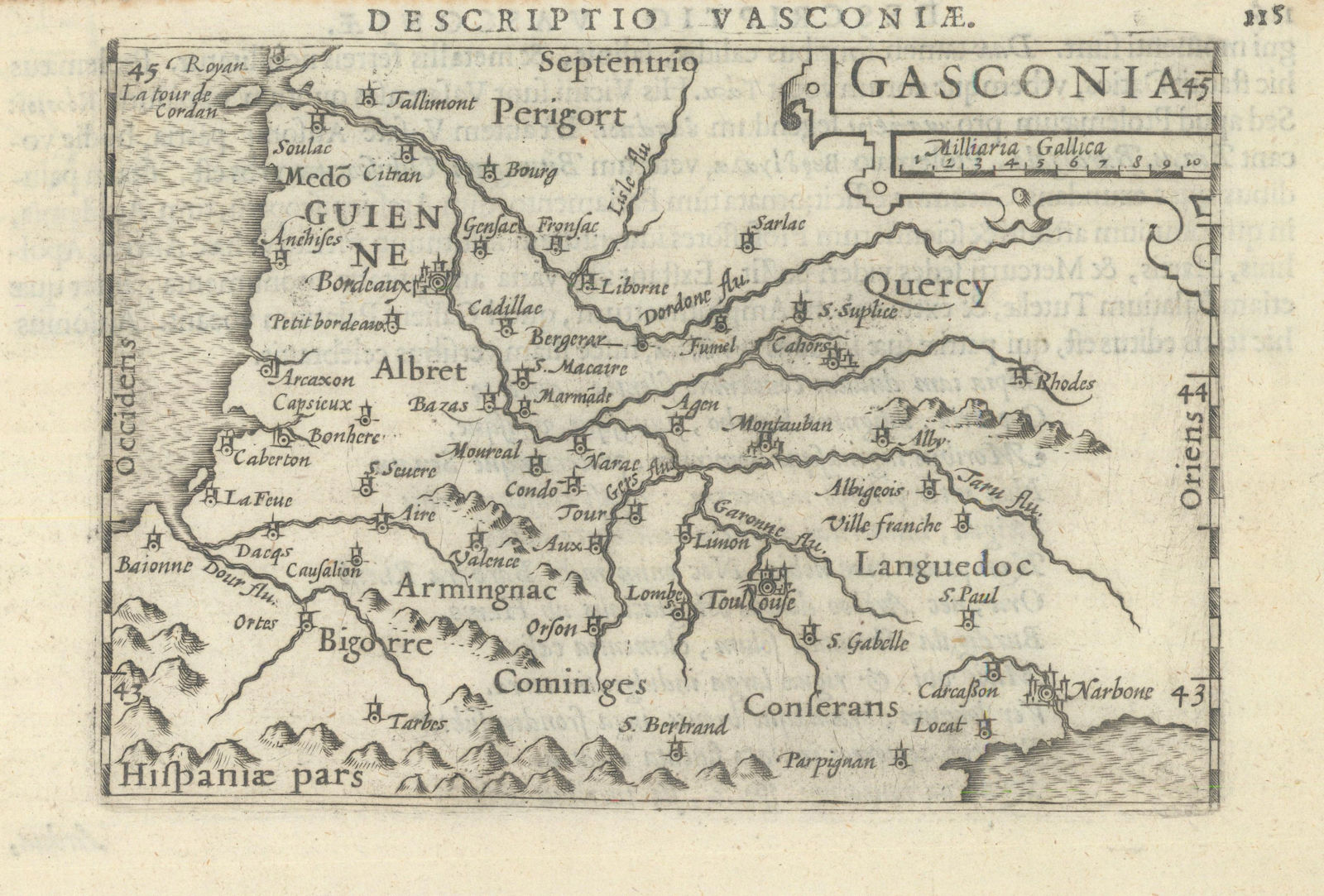 Vasconiae / Gasconia by Bertius / Langenes. Gascony. Southwest France 1603 map
