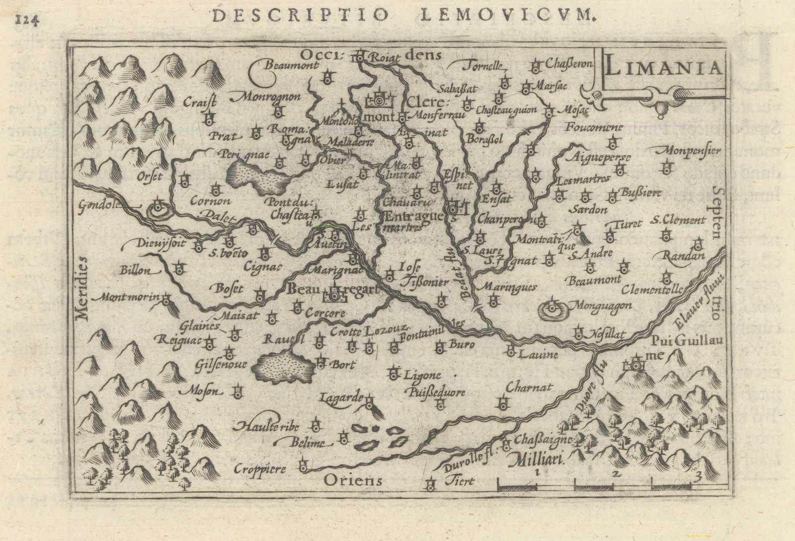 Lemovicum/Limania by Bertius/Langenes. Limagne. Allier valley, Auvergne 1603 map