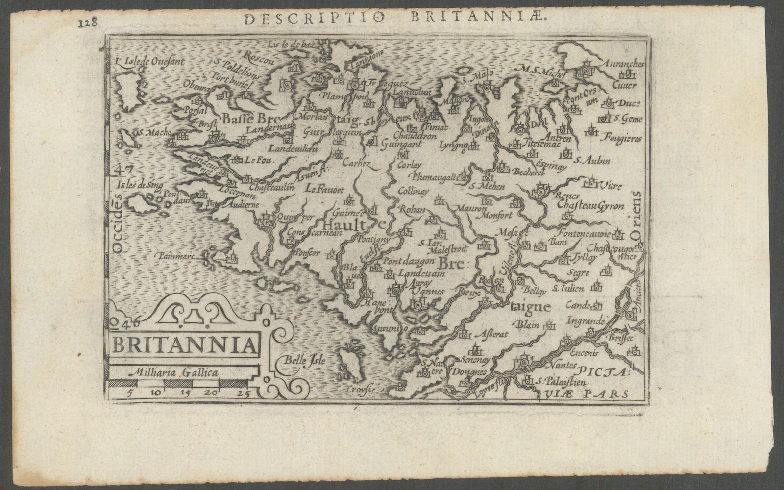 Britanniae / Britannia by Bertius / Langenes. Brittany 1603 old antique map