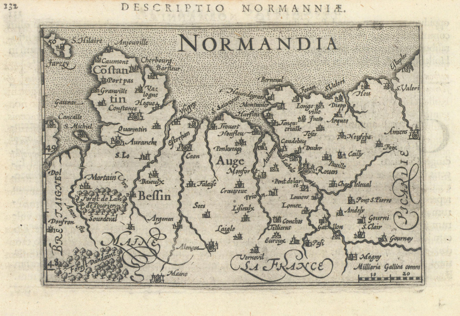 Normanniae / Normandia by Bertius / Langenes. Normandy 1603 old antique map