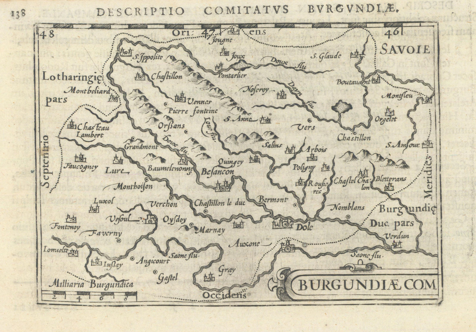 Comitatus Burgundiae. Bertius/Langenes. Franche-Comté de Bourgogne 1603 map