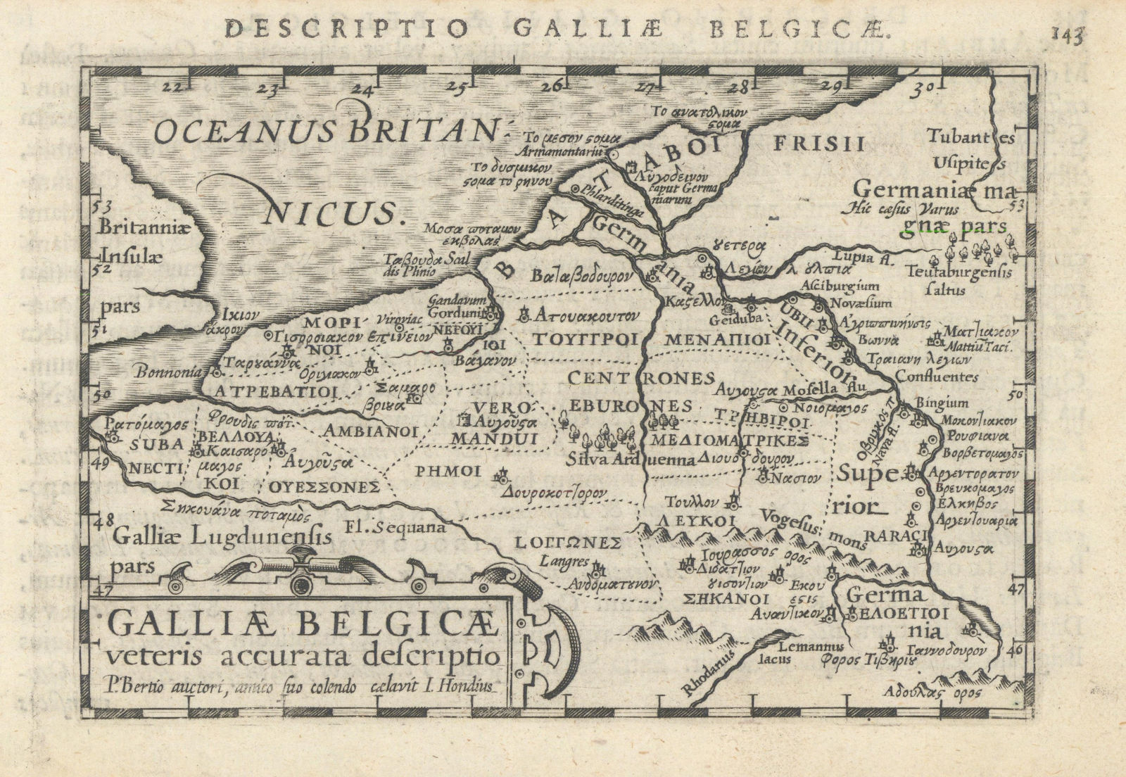 Galliae Belgicae veteris by Bertius / Langenes. Ancient Belgium 1603 old map