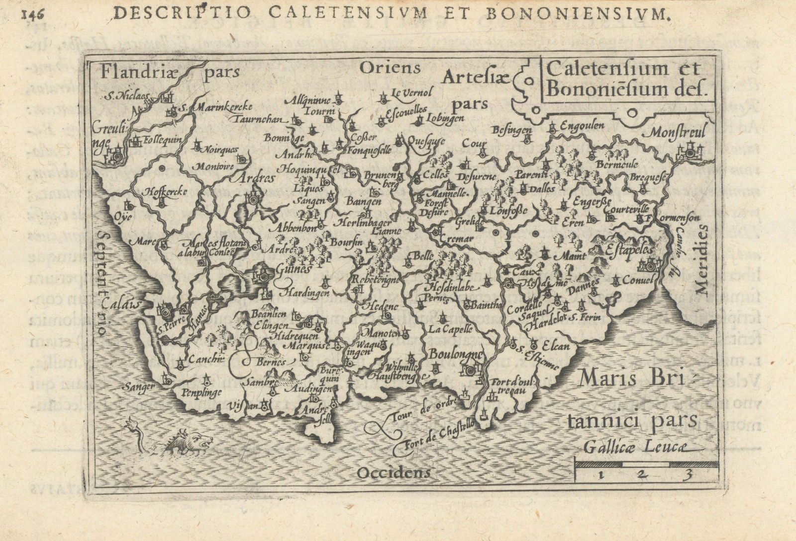 Caletensium et Bononiensium by Bertius / Langenes. Pas-de-Calais coast 1603 map