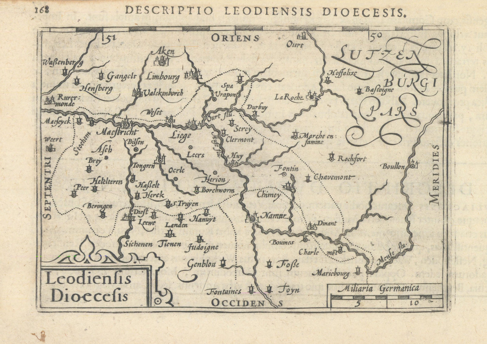 Leodiensis Dioecesis by Bertius / Langenes. Diocese of Liège  1603 old map