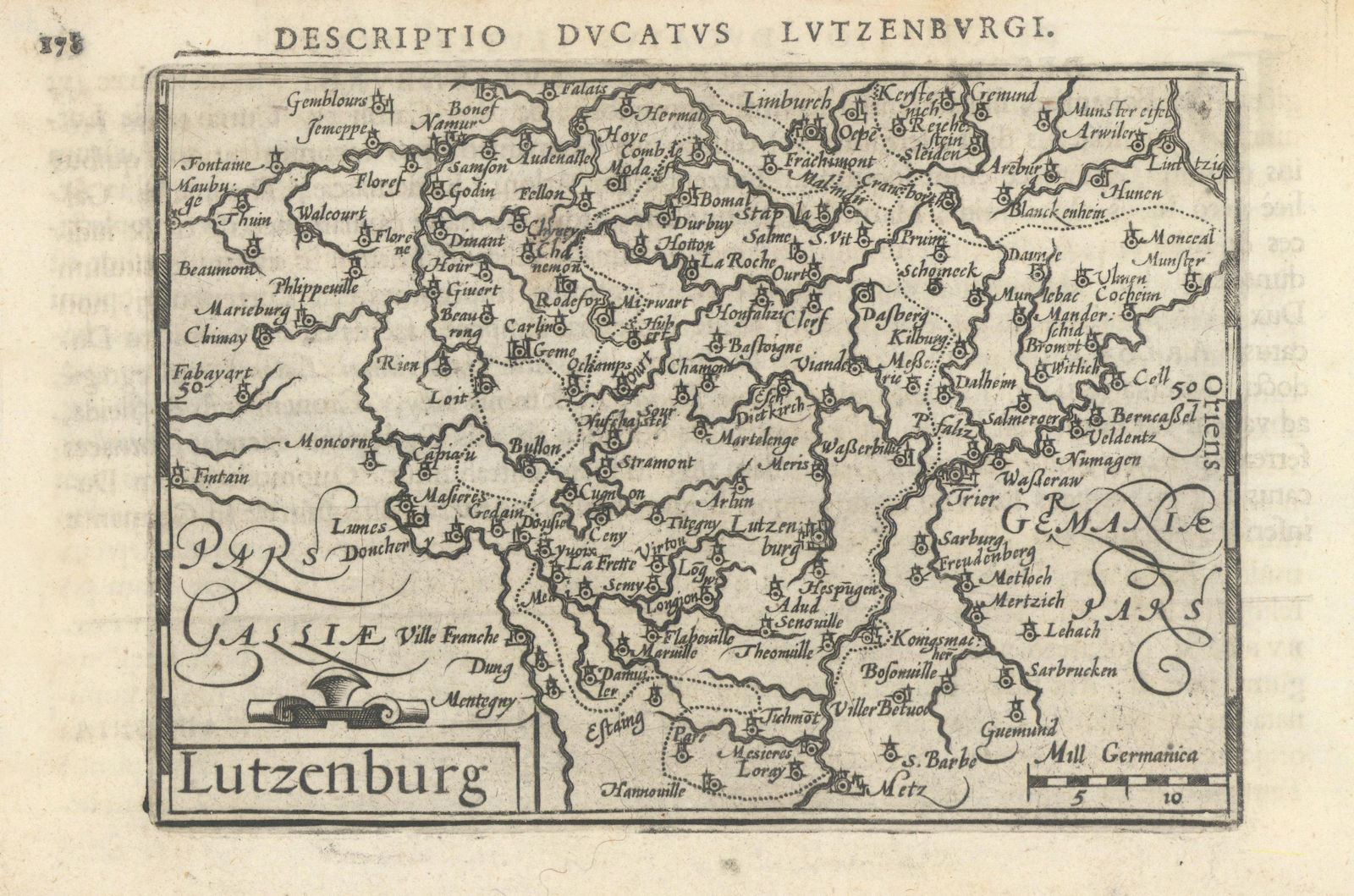 Ducatus Lutzenburgi/Lutzenburg by Bertius/Langenes. Duchy of Luxembourg 1603 map
