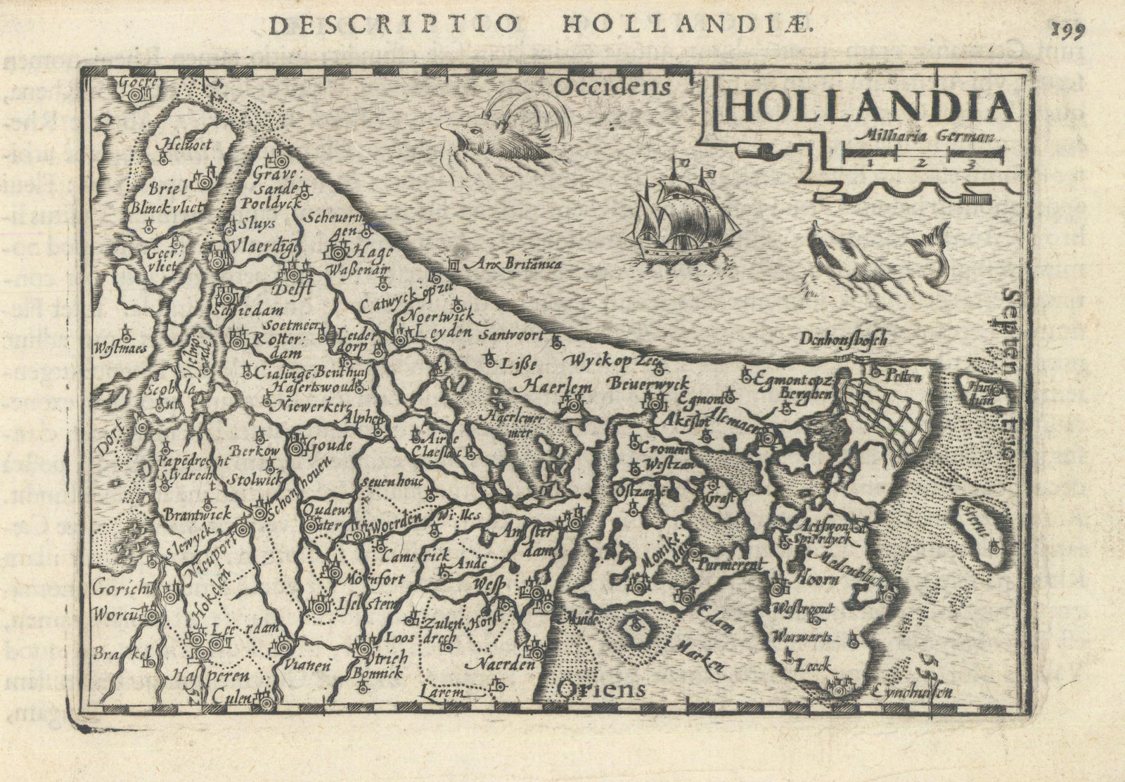 Hollandiae / Hollandia by Bertius / Langenes. Holland 1603 old antique map