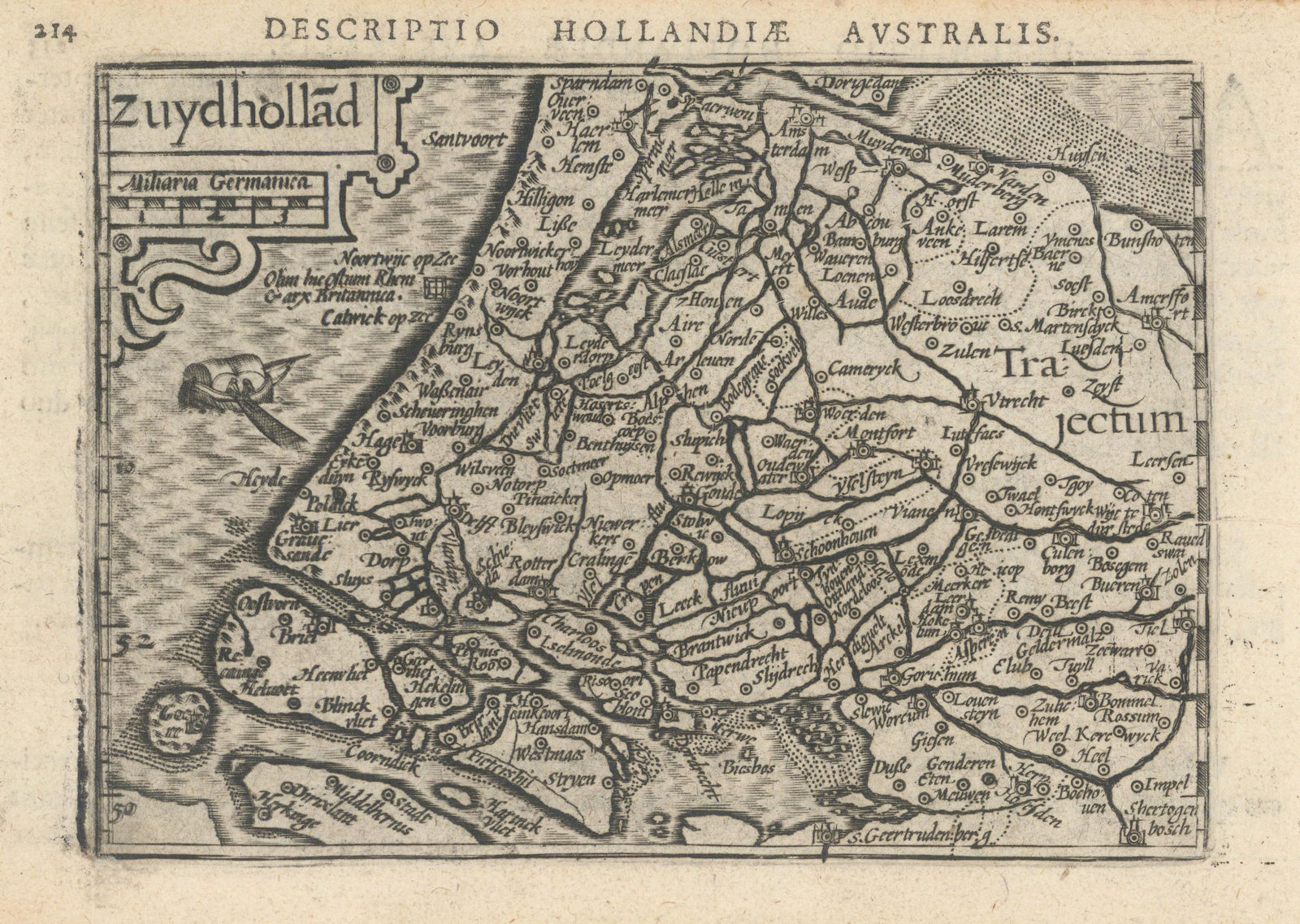 Zuydholland by Bertius/Langenes. South Holland. Zuid-Holland 1603 old map
