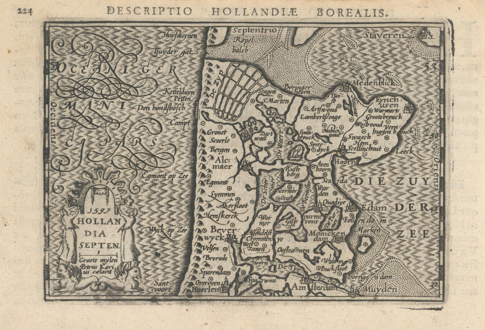 Hollandia Septent. by Bertius / Langenes. North Holland Noord-Holland 1603 map