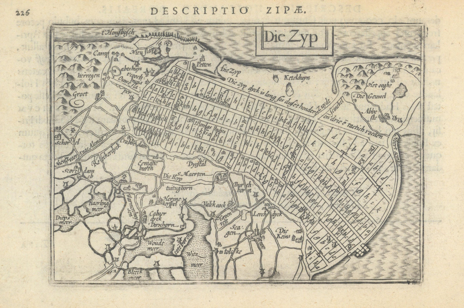 Zipae / Die Zyp by Bertius/Langenes. Zijpe, now Schagen, North Holland 1603 map