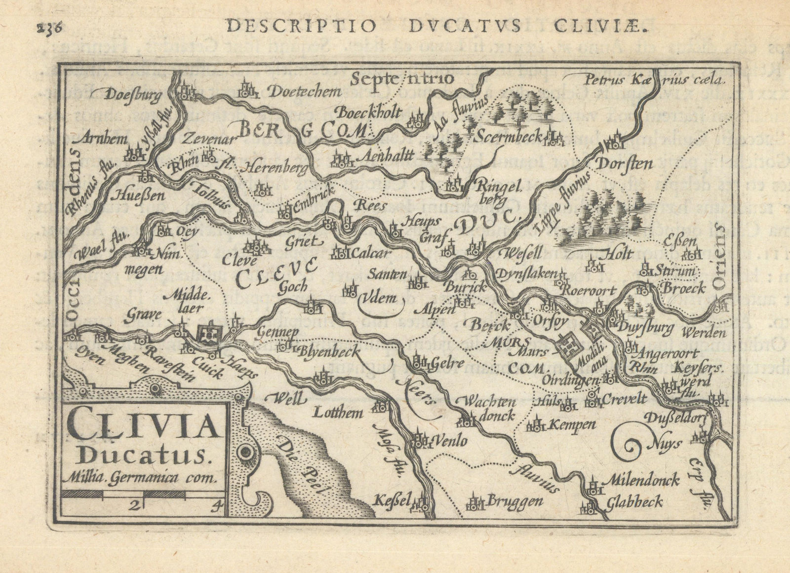 Clivia Ducatus by Bertius / Langenes. Duchy of Cleves / Herzogtum Kleve 1603 map