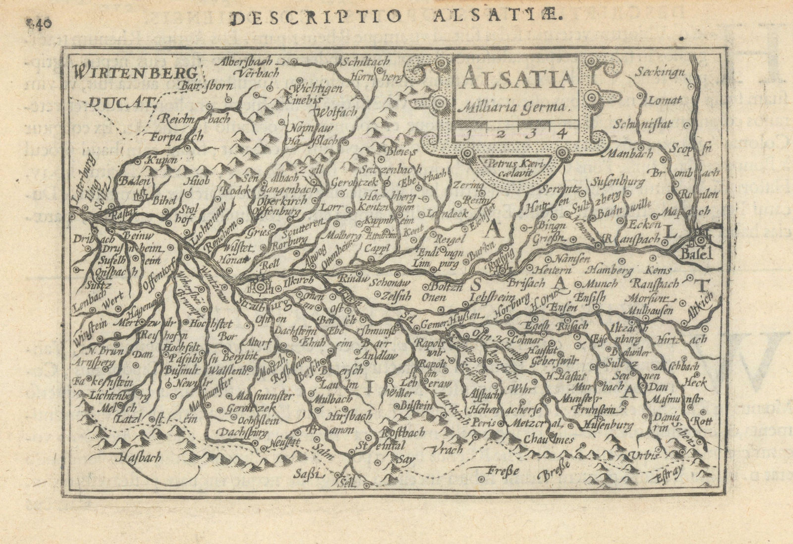 Alsatiae / Alsatia by Bertius / Langenes. Alsace & Rhine valley 1603 old map