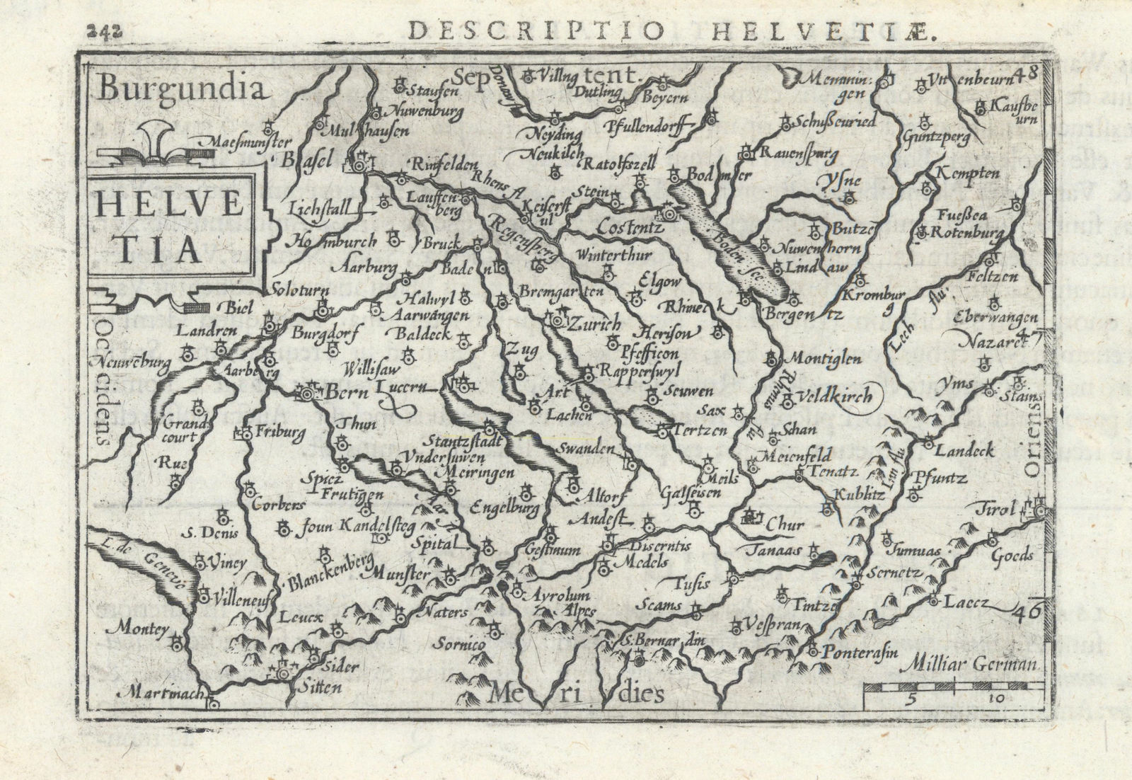 Helvetiae / Helvetia by Bertius / Langenes. Switzerland Suisse Schweiz 1603 map