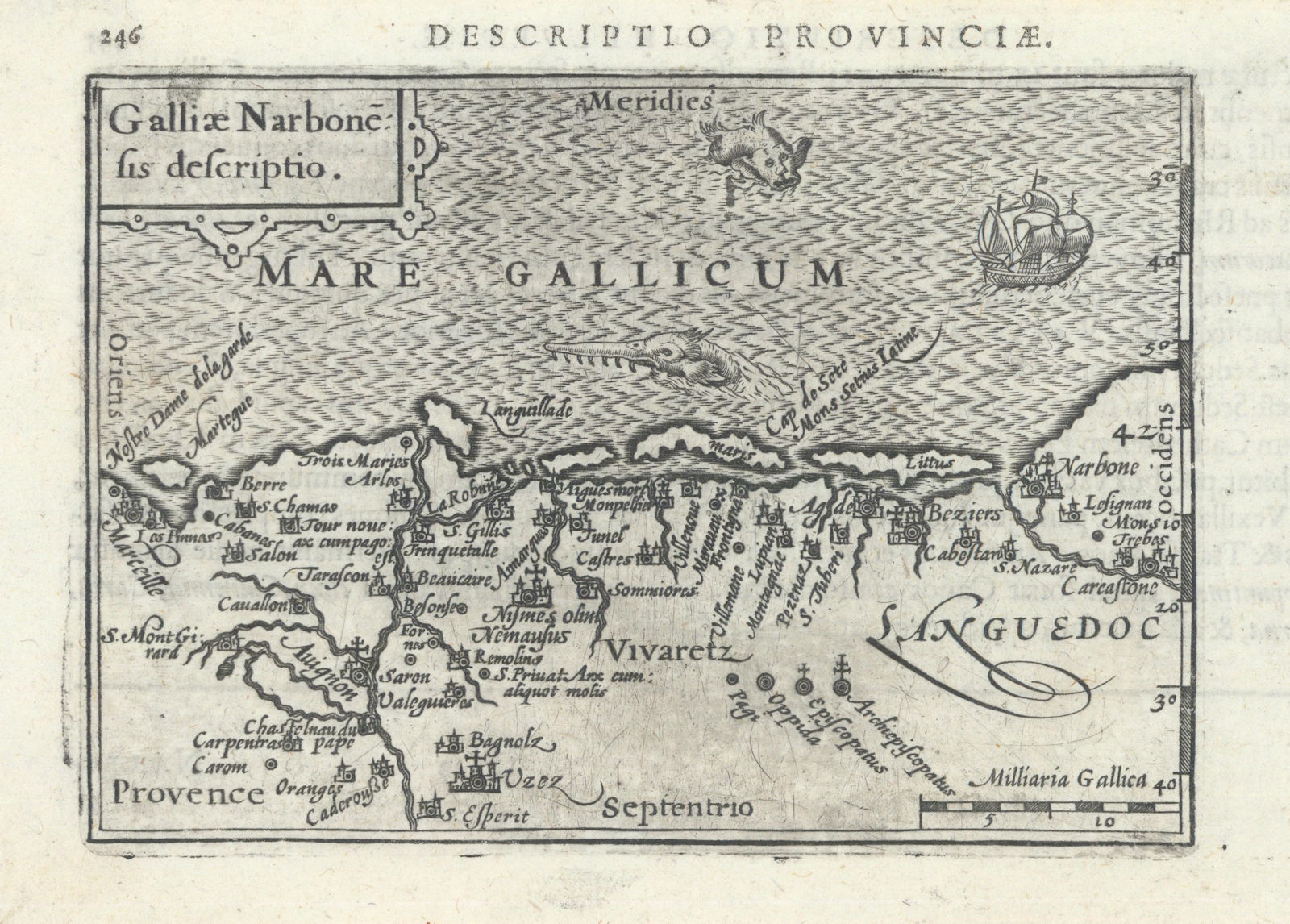 Provinciae/Galliae Narbonensis by Bertius/Langenes. Languedoc Provence 1603 map
