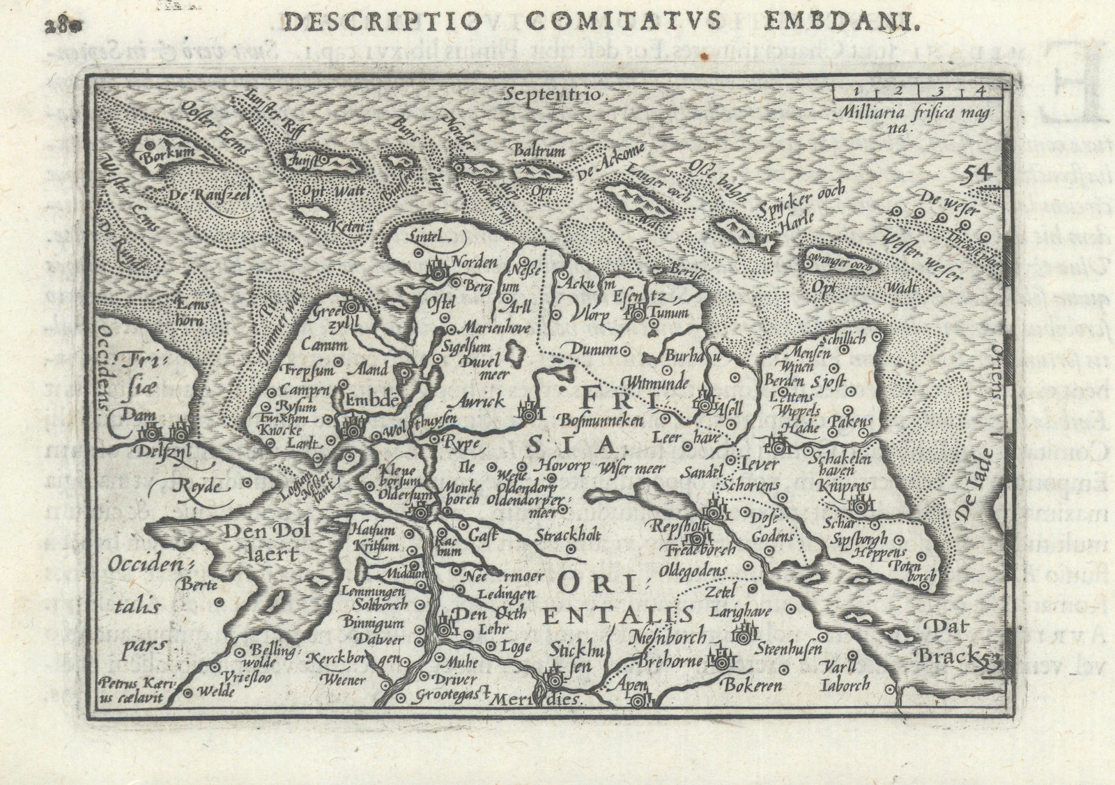 Comitatus Embani / Frisia Orientalis by Bertius / Langenes. East Frisia 1603 map