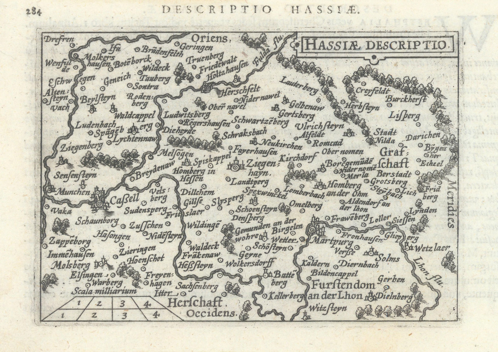 Hassiae / Hassiae by Bertius / Langenes. Hessen; Germany 1603 old antique map
