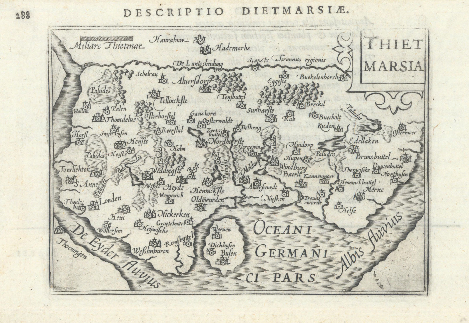 Thietmarsia by Bertius / Langenes. Dithmarschen, Schleswig-Holstein 1603 map