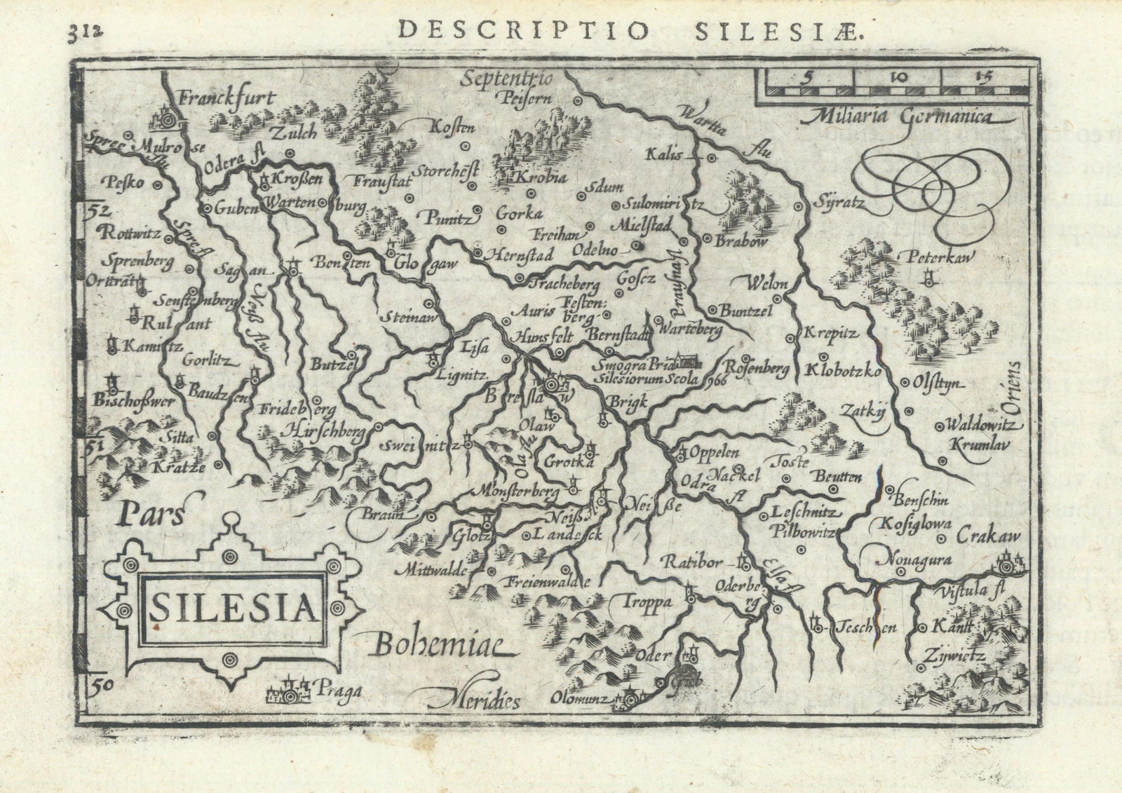 Silesiae / Silesia by Bertius / Langenes. Silesia, Poland 1603 old antique map